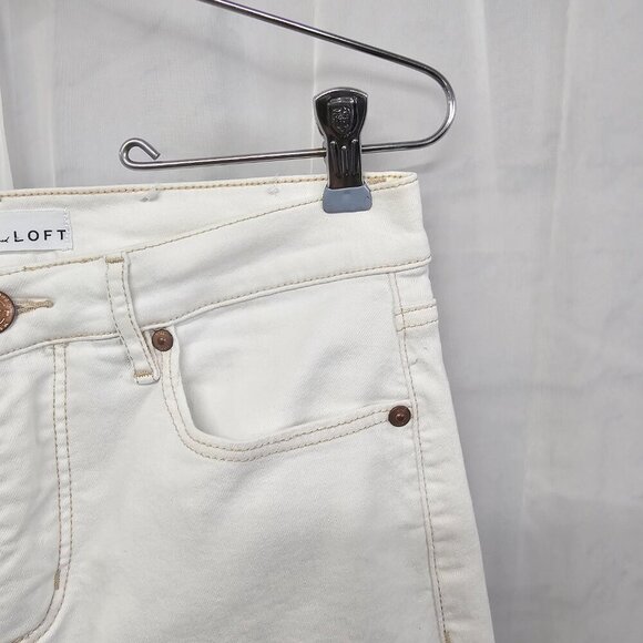 Loft White High Rise Flare Crop Jeans Denim Distressed 4 - Picture 4 of 15